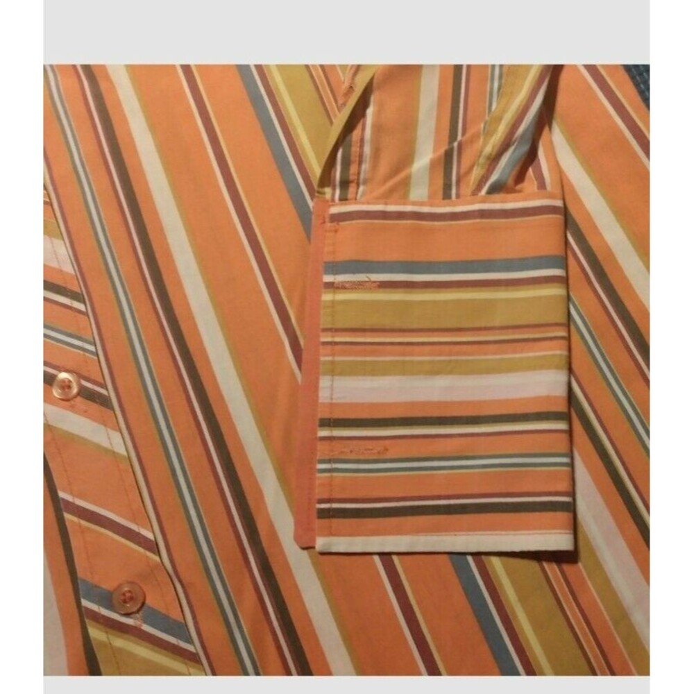 Dtek Jeans Men Shirt Sz L  Orange Stripe Long Sleeve Double Collar French Cuffs - Picture 4 of 8